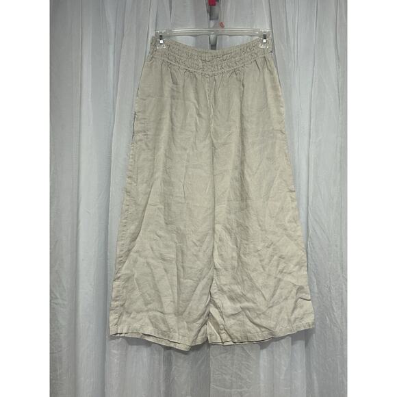 Anthropologie The Somerset Beige Linen Pull-On Wide Leg Pants Med Lagenlook - Picture 3 of 7